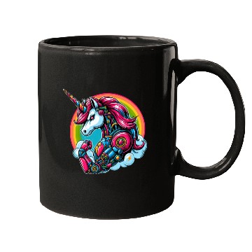 Discover Unicorn Robot Cyborg Rainbow Science Fiction Mugs