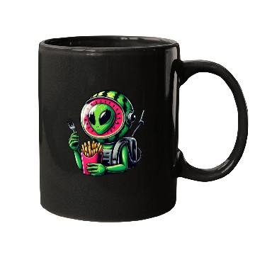 Discover Alien with watermelon helmet eats fries Mugs