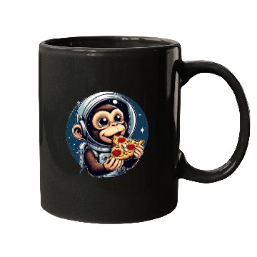 Discover Space monkey enjoys pizza Mugs