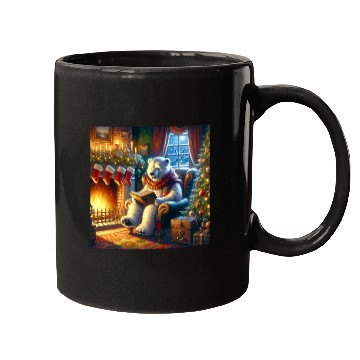Discover Winter Tales-Merry Cozy Bear Reading by Fireplace Mugs