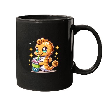 Discover Kawaii Sea Horse Enjoys Bubble Tea Sea Animal Boba Mugs