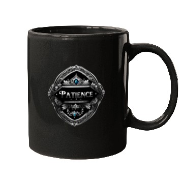 Discover SILVER BLACK PATIENCE TEXT AI GENERATED Mugs