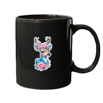 Discover cute deer blue blossom pink rose Mugs
