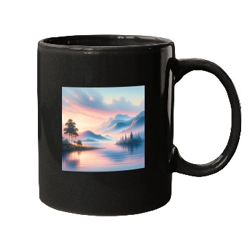 Discover Sunrise Serenity Lakeside Tranquility in Pastel Mugs