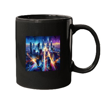 Discover Urban Lights Vibrant Nighttime Cityscape Mugs