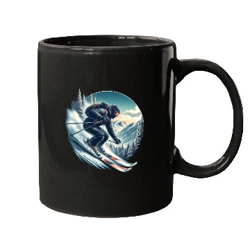 Discover Skier skiing down a mountain Mugs