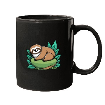 Discover Sleeping Sloth Illustration Mugs