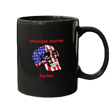 Discover MichiganMarineFarmer with patriotic skull Mugs