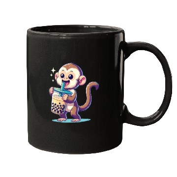 Discover Kawaii Bubble Tea Boba Cappuccino Monkey Mugs