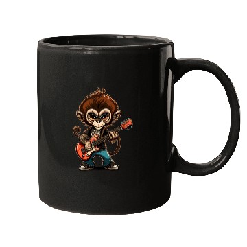 Discover Monkey Chimpanzee Playing Acousitc Rock Guitar Mugs
