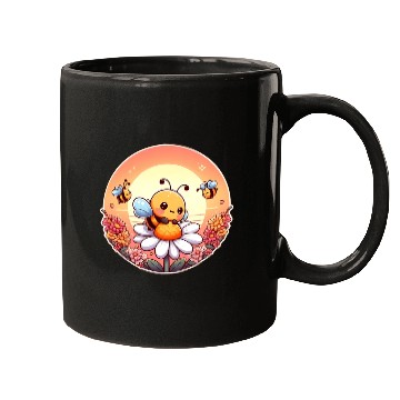 Discover cute kawaii bee on flower Mugs