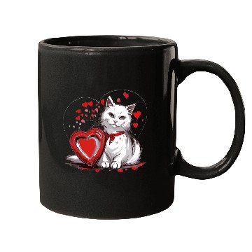 Discover Valentines Day White Cat With Red Heart Box Mugs