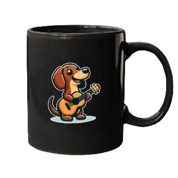 Discover Cute Dachshund playing Guitar Mugs