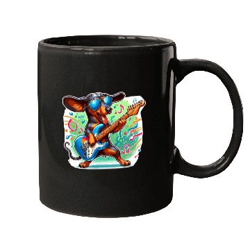 Discover Cute Dachshund playing E-Guitar Mugs