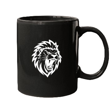 Discover Angry Lion Head Tattoo Style Elegant Mane Mugs