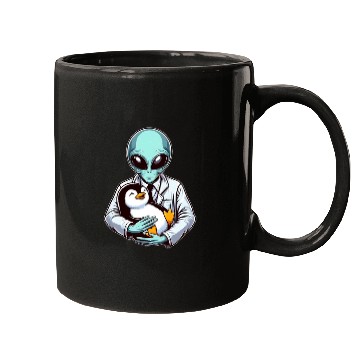 Discover Alien Embracing Penguin Mugs
