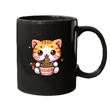 Discover Cute Cat Eating Ramen Mugs