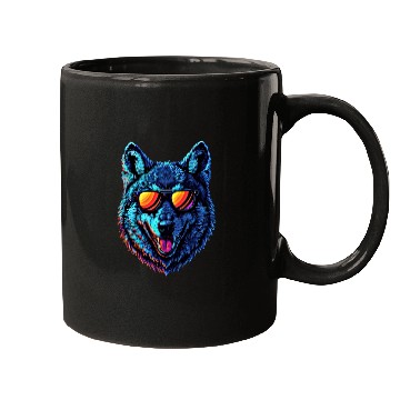 Discover Cool Wolf Face Blue Wolf Wearing Sunglasses Mugs