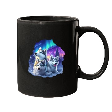 Discover Husky family at night Mugs