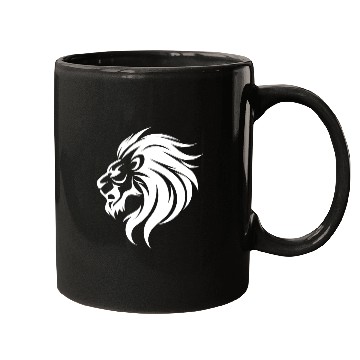 Discover Angry Lion Head Tattoo Style Waving Mane Mugs
