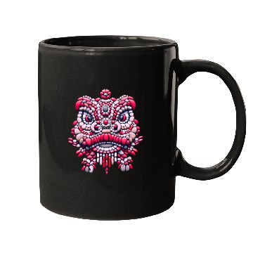 Discover Chinese New Year - Pink Peony Lion Dance Mask Mugs