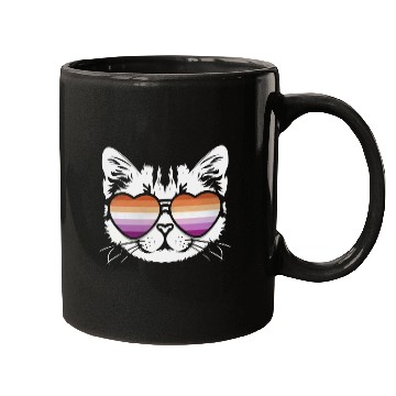 Discover Funny Lesbian Cat with Lesbian Flag Glasses Mugs
