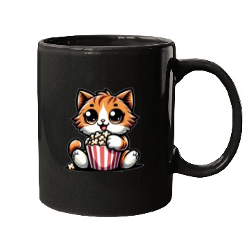 Discover Cinema Cat, Cute Tomcat with Popcorn Mugs