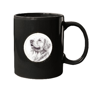 Discover Golden retriever portrait pencil sketch Mugs