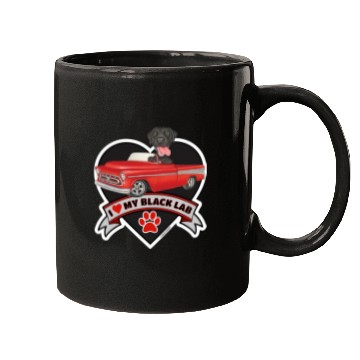 Discover Cute black lab in classic truck inside a heart Mugs
