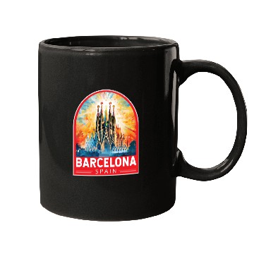 Discover Barcelona Spain Travel Art Emblem Mugs