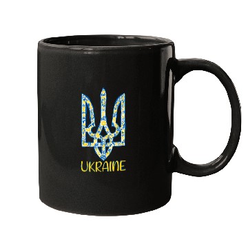 Discover Ukraine trident in Ukrainian flag colors Mugs