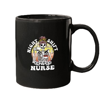 Discover Funny Night Shift Nurse Skeleton Halloween RN Mugs