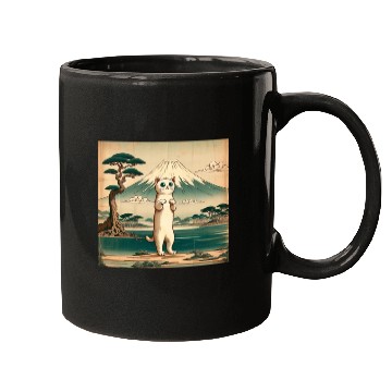 Discover Mt. Fuji Kitten Papyrus Scroll Retro Japanese Art Mugs