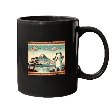 Discover Mt. Fuji Kitten Papyrus Scroll Retro Japanese Art Mugs