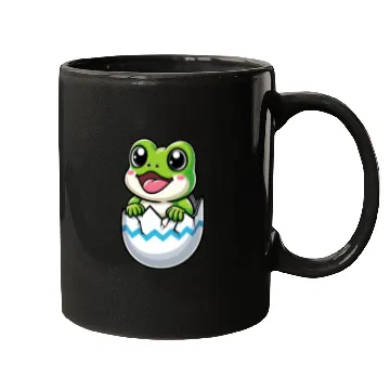 Discover Colorful Easter Egg with Hatching Frog Design Mugs