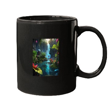 Discover alien jungle with a lagoon and waterfall Mugs
