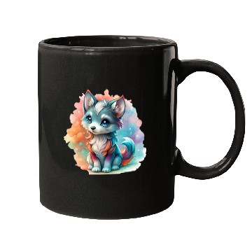 Discover Cute Chibi Grey Wolf For Wolf Lovers Mugs