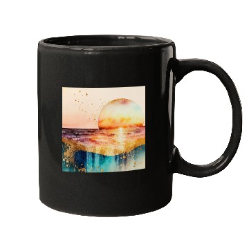 Discover Sunset Beach Watercolor Painting Mugs