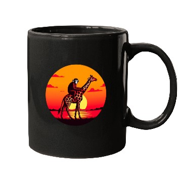 Discover Sunset Safari: Monkey Riding Giraffe Mugs