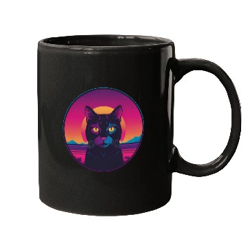 Discover Synthwave Black Cat Mugs