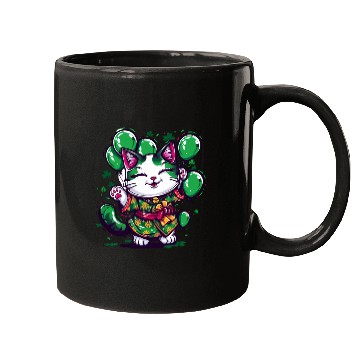 Discover Kawaii St Patricks Day Cat With Balloons Mugs