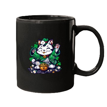 Discover Kawaii St Patricks Day Cat With a Pot Of Gold Mugs