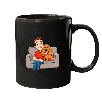 Discover Loving Cocker Spaniel Cuddling on Couch Cartoon Ar Mugs