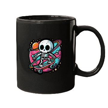 Discover SKELETON SKATEBOARDING ON SPACE Mugs