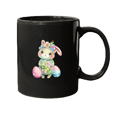 Discover Cute Easter Bunny with Flowers. Watercolor Mugs
