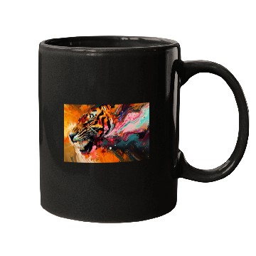 Discover Tiger On Abstract Colorful Background Wall Art Mugs