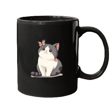 Discover Cute Kawaii Cat and Butterfly Mugs