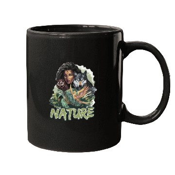 Discover Nature-Inspired Wolf Owl Turtle Phoenix Woman Mugs
