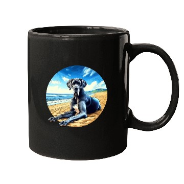 Discover Great Dane on the Beach Cartoon Mugs