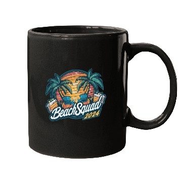 Discover Beach Squad 2024 Tropical Sunset and Palm Trees Mugs